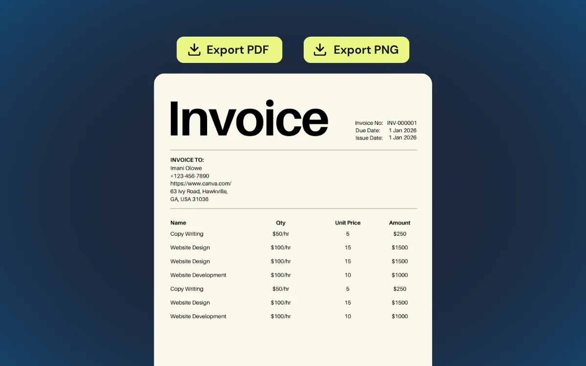 Instant export screenshot